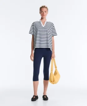 Boxy Short-Sleeved Polo Neck Cotton Blend T-Shirt