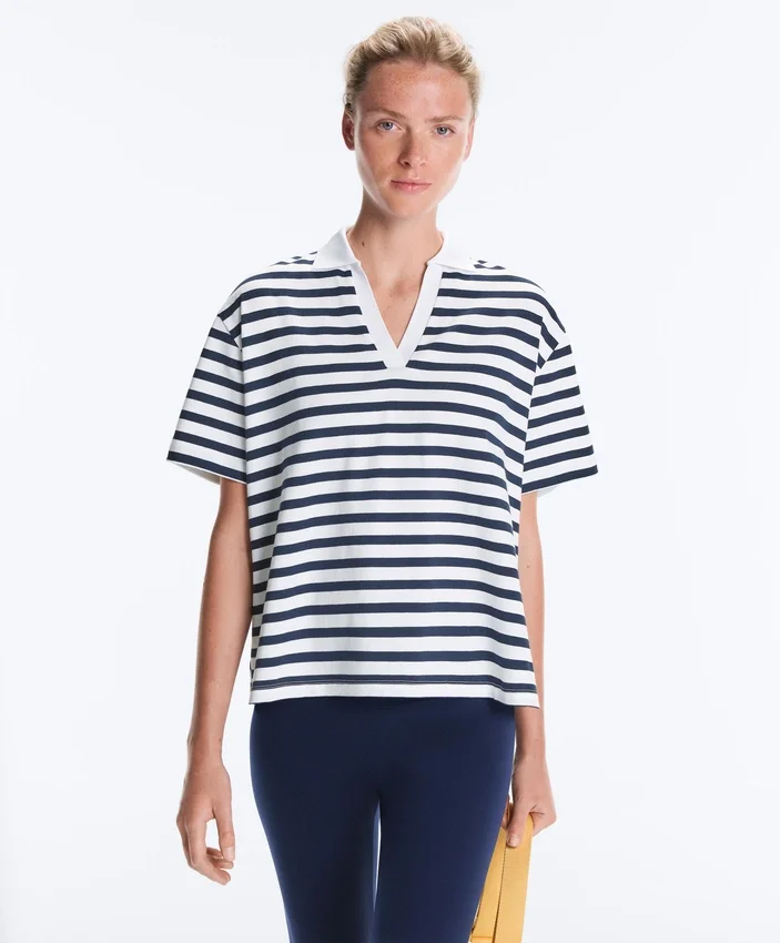Boxy Short-Sleeved Polo Neck Cotton Blend T-Shirt Boxy Short-Sleeved Polo Neck Cotton Blend T-Shirt