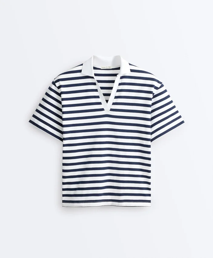 Boxy Short-Sleeved Polo Neck Cotton Blend T-Shirt Boxy Short-Sleeved Polo Neck Cotton Blend T-Shirt
