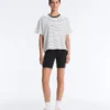 Boxy Short-Sleeved Striped Cotton Blend T-Shirt Boxy Short-Sleeved Striped Cotton Blend T-Shirt