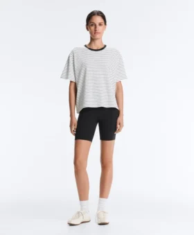 Boxy Short-Sleeved Striped Cotton Blend T-Shirt