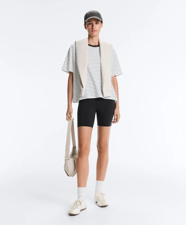 Boxy Short-Sleeved Striped Cotton Blend T-Shirt Boxy Short-Sleeved Striped Cotton Blend T-Shirt