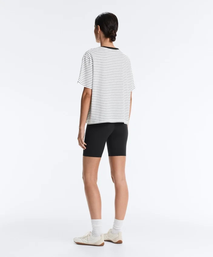 Boxy Short-Sleeved Striped Cotton Blend T-Shirt Boxy Short-Sleeved Striped Cotton Blend T-Shirt