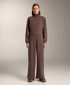 Wide-Leg Rib Straight Trousers with Brushed Modal