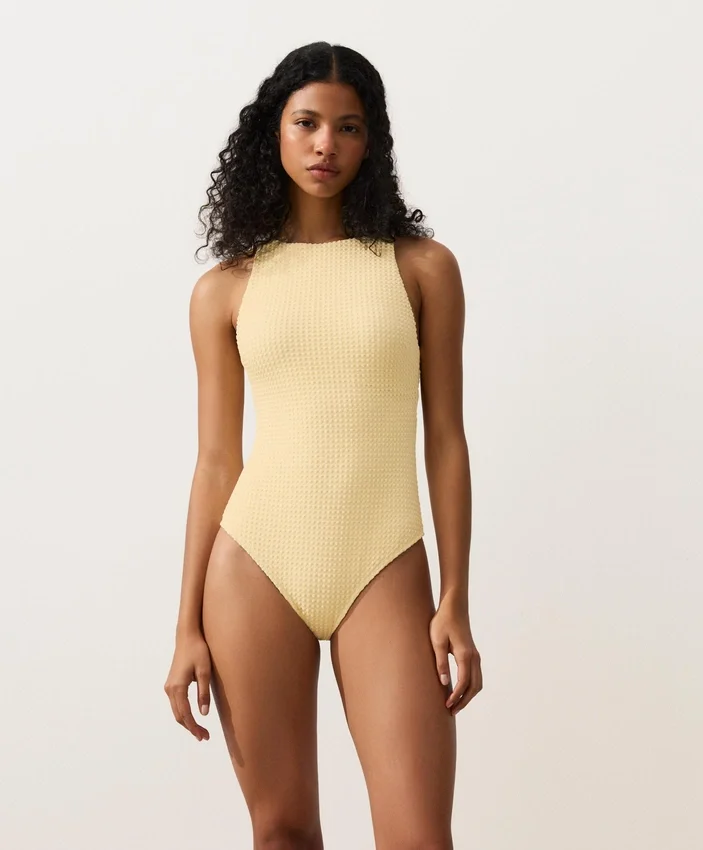 Bubble-Texture Crochet Halter Swimsuit Bubble-Texture Crochet Halter Swimsuit