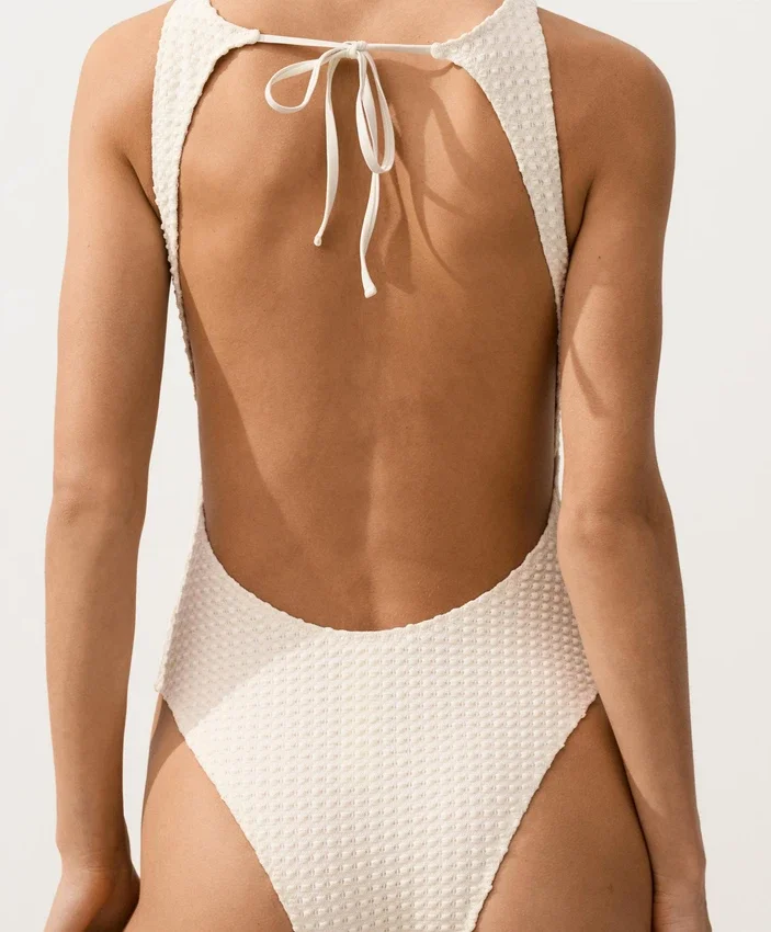Bubble-Texture Crochet Halter Swimsuit Bubble-Texture Crochet Halter Swimsuit