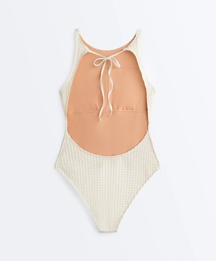 Bubble-Texture Crochet Halter Swimsuit Bubble-Texture Crochet Halter Swimsuit