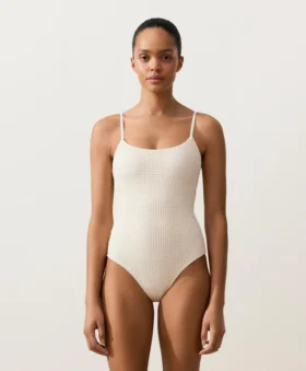 Bubble-Texture Crochet Round Neck Swimsuit