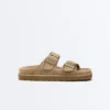 Buckle Split-Leather Platform Sandals