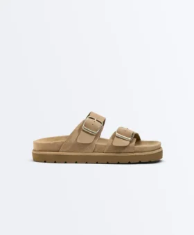 Buckle Split-Leather Platform Sandals