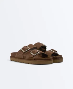 Buckle Split-Leather Platform Sandals