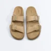 Buckle Split-Leather Platform Sandals