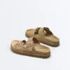 Buckle Split-Leather Platform Sandals
