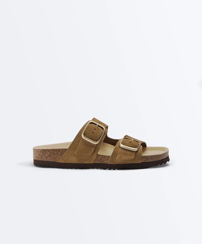 Buckle Split-Leather Slides Buckle Split-Leather Slides