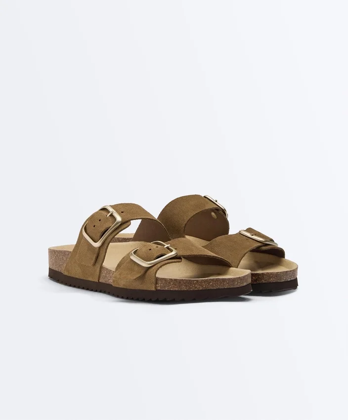 Buckle Split-Leather Slides Buckle Split-Leather Slides