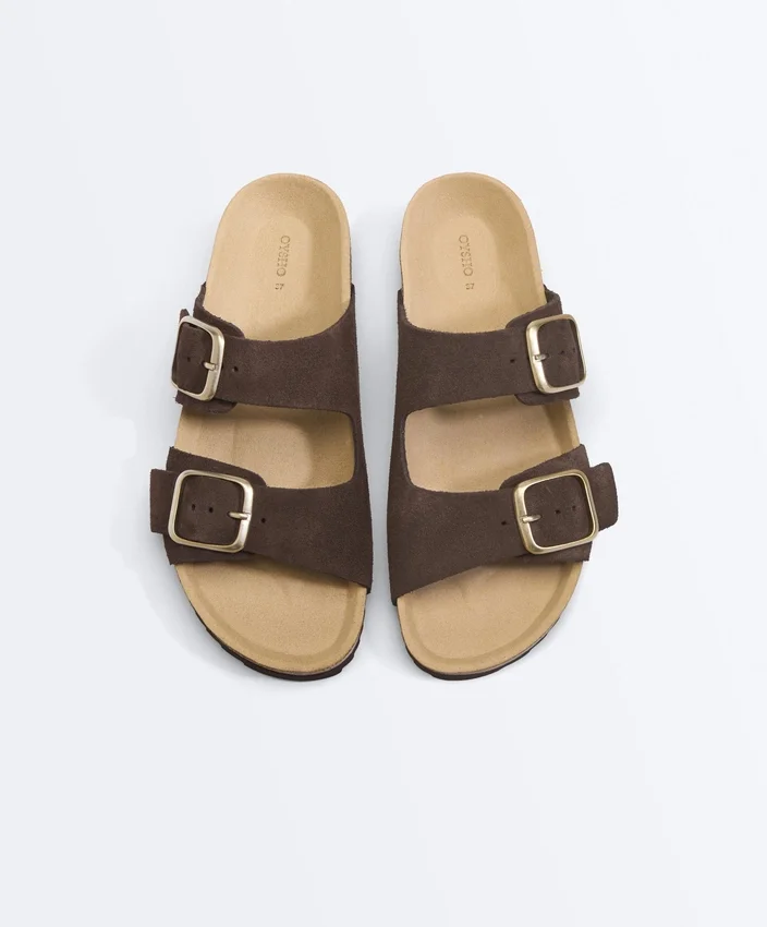 Buckle Split-Leather Slides Buckle Split-Leather Slides
