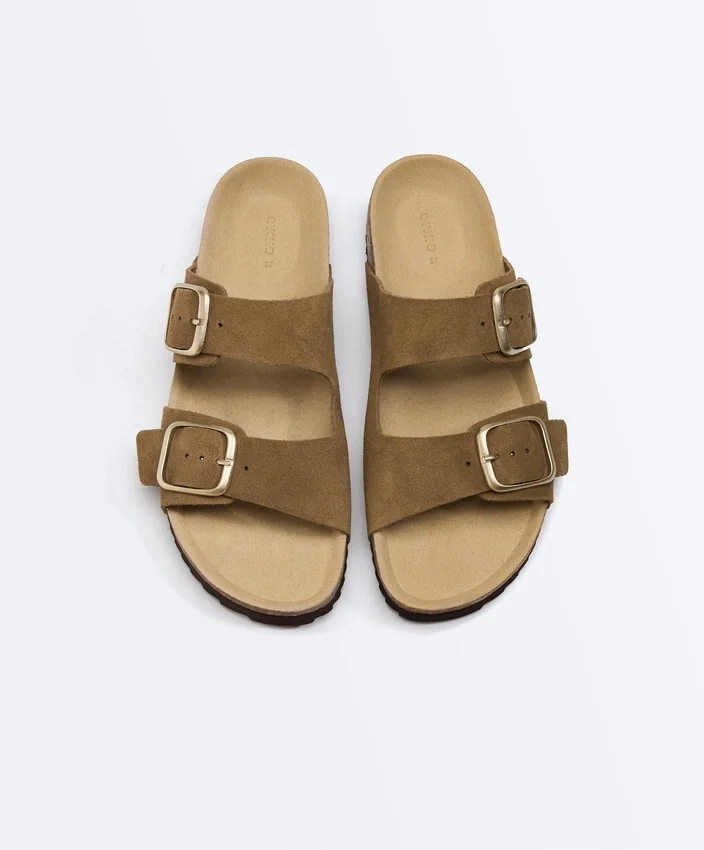 Buckle Split-Leather Slides Buckle Split-Leather Slides