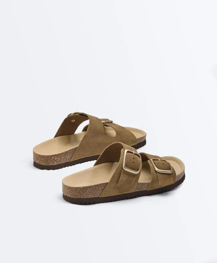 Buckle Split-Leather Slides Buckle Split-Leather Slides