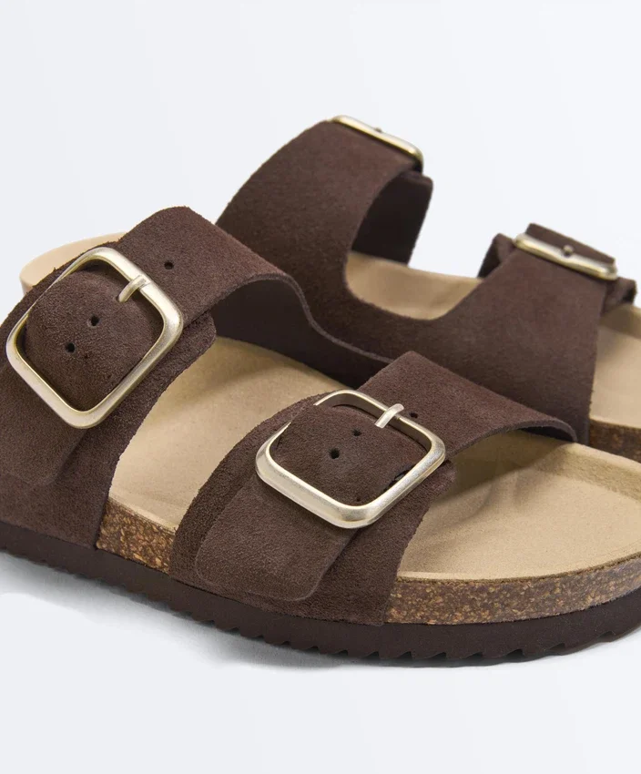 Buckle Split-Leather Slides Buckle Split-Leather Slides