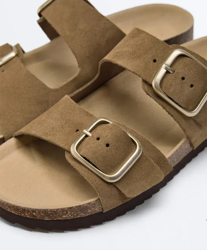 Buckle Split-Leather Slides Buckle Split-Leather Slides