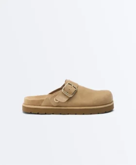 Buckled Split-Leather Mules