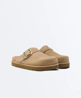 Buckled Split-Leather Mules