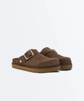 Buckled Split-Leather Mules