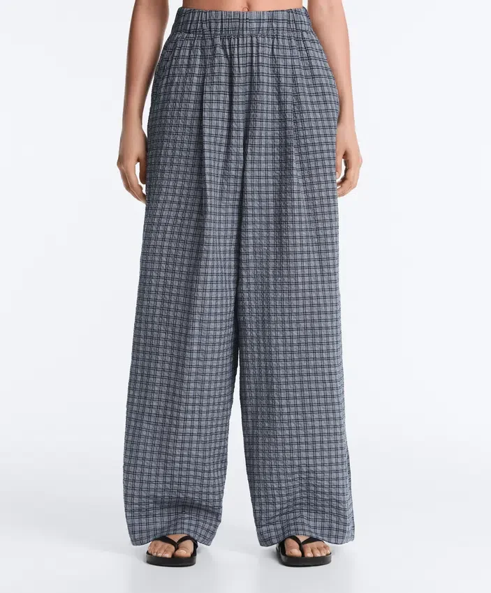 Check Cotton Blend Wide-Leg Trousers Check Cotton Blend Wide-Leg Trousers
