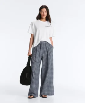 Check Cotton Blend Wide-Leg Trousers