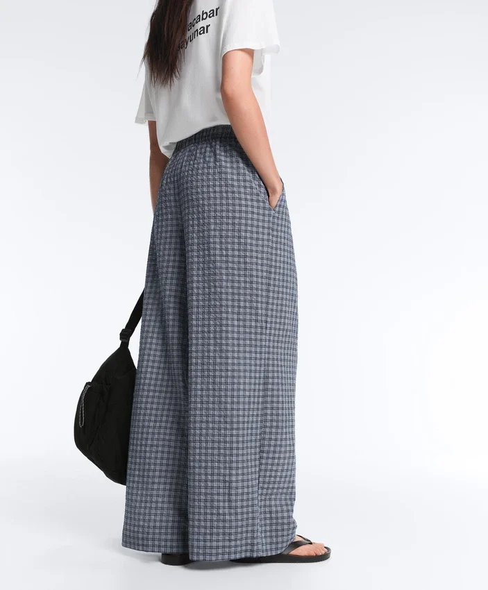 Check Cotton Blend Wide-Leg Trousers Check Cotton Blend Wide-Leg Trousers