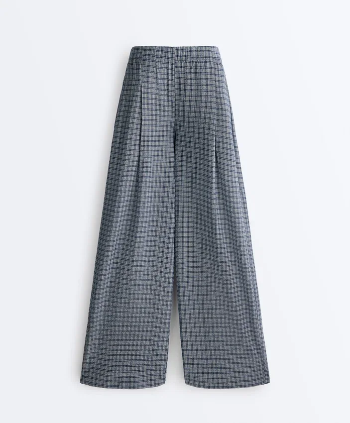 Check Cotton Blend Wide-Leg Trousers Check Cotton Blend Wide-Leg Trousers
