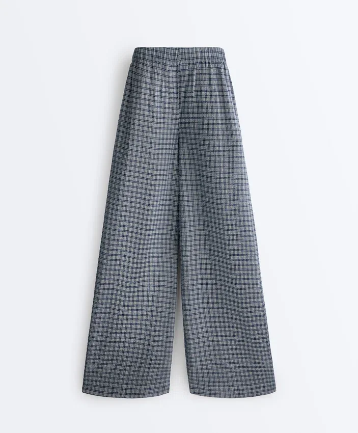 Check Cotton Blend Wide-Leg Trousers Check Cotton Blend Wide-Leg Trousers