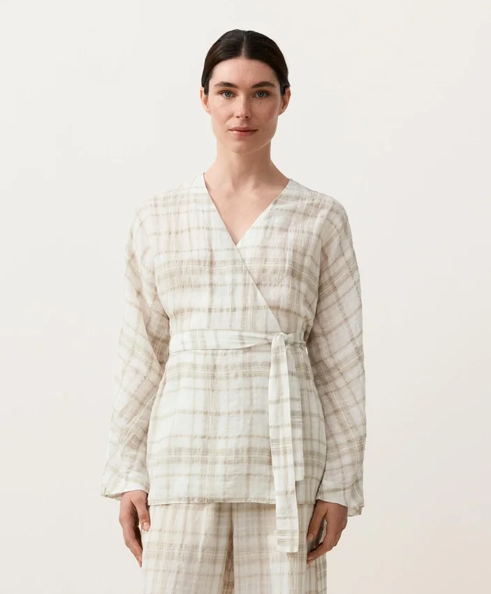Check Linen and Lyocell Blend Kimono Shirt Check Linen and Lyocell Blend Kimono Shirt