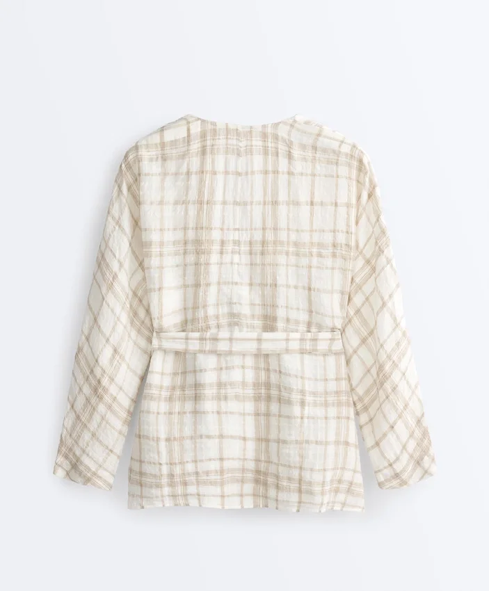 Check Linen and Lyocell Blend Kimono Shirt Check Linen and Lyocell Blend Kimono Shirt