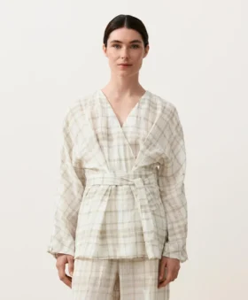 Check Linen and Lyocell Blend Kimono Shirt