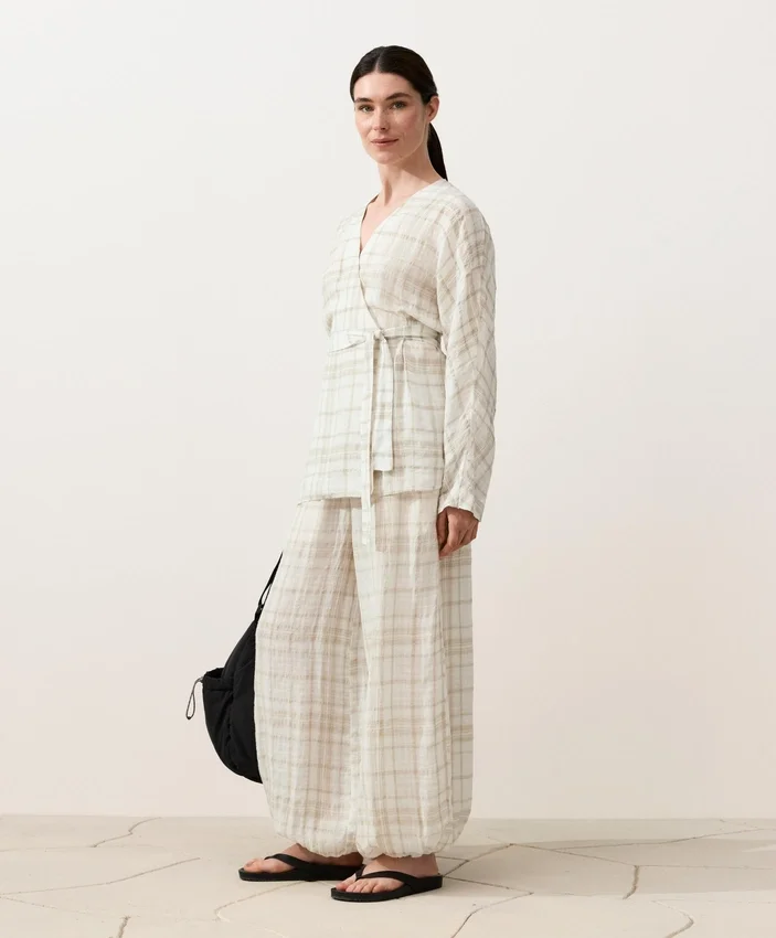 Check Linen and Lyocell Blend Kimono Shirt Check Linen and Lyocell Blend Kimono Shirt