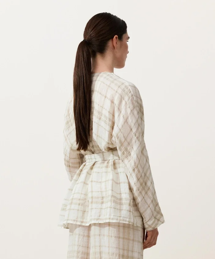 Check Linen and Lyocell Blend Kimono Shirt Check Linen and Lyocell Blend Kimono Shirt