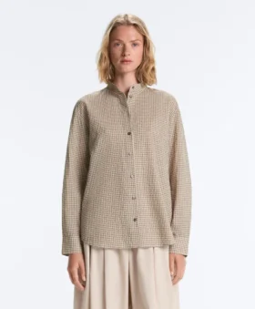 Checked Cotton Blend Stand-Up Collar Shirt