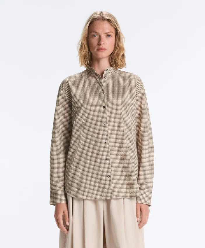 Checked Cotton Blend Stand-Up Collar Shirt Checked Cotton Blend Stand-Up Collar Shirt