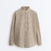 Checked Cotton Blend Stand-Up Collar Shirt Checked Cotton Blend Stand-Up Collar Shirt