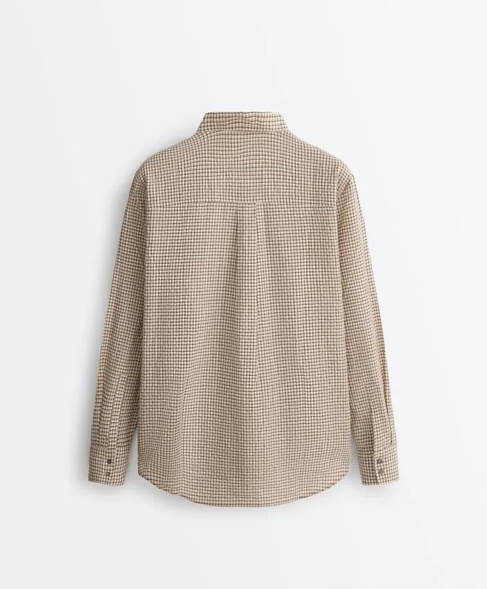 Checked Cotton Blend Stand-Up Collar Shirt Checked Cotton Blend Stand-Up Collar Shirt
