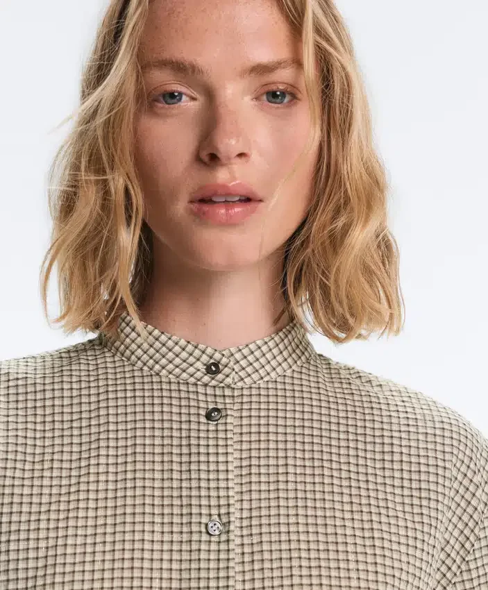Checked Cotton Blend Stand-Up Collar Shirt Checked Cotton Blend Stand-Up Collar Shirt
