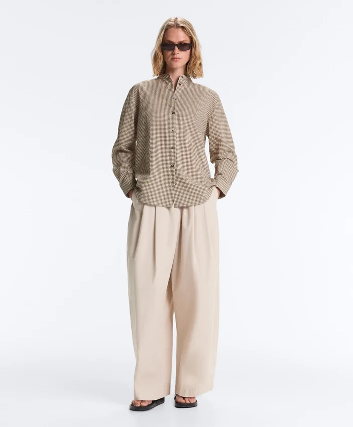 Checked Cotton Blend Stand-Up Collar Shirt Checked Cotton Blend Stand-Up Collar Shirt
