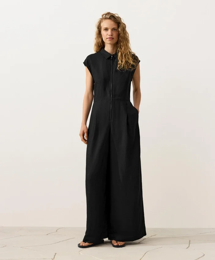 Collared Cotton Long Jumpsuit Collared Cotton Long Jumpsuit
