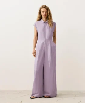 Collared Cotton Long Jumpsuit