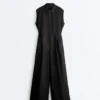 Collared Cotton Long Jumpsuit Collared Cotton Long Jumpsuit
