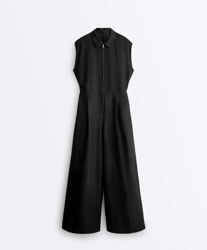 Collared Cotton Long Jumpsuit Collared Cotton Long Jumpsuit