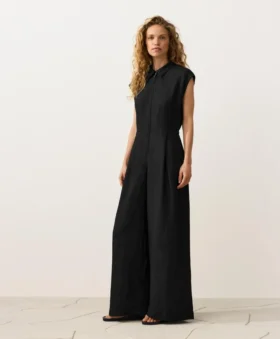 Collared Cotton Long Jumpsuit