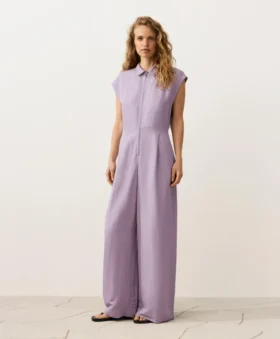 Collared Cotton Long Jumpsuit
