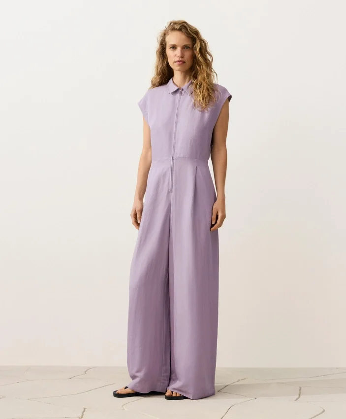 Collared Cotton Long Jumpsuit Collared Cotton Long Jumpsuit